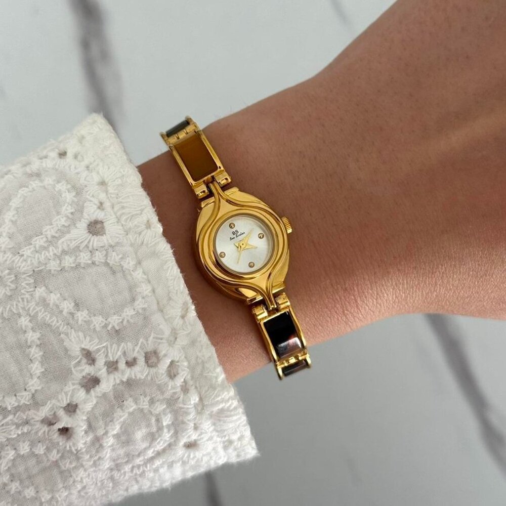 Sku0265 Retro Gold Brown Inserts Women Casual Watch stainless steel + gift bag